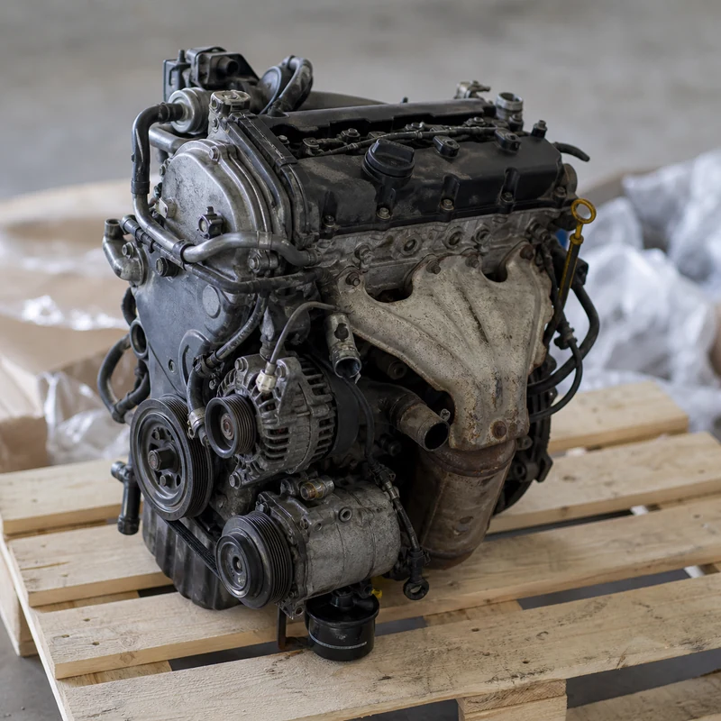 Motor de segunda mano preparado para envío en el almacén